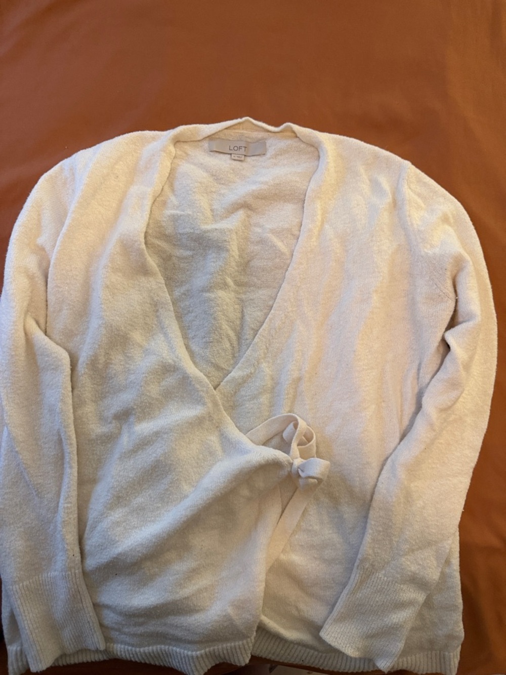LOFT Cream Tie-Front Knit Cardigan